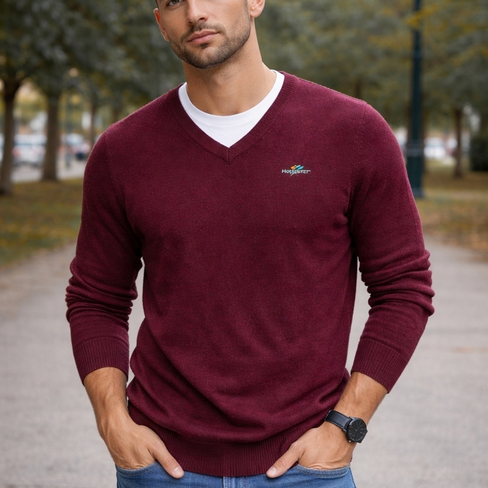 Hollister Red V-Neck Sweater Size S Men’s Fall Winter Essential